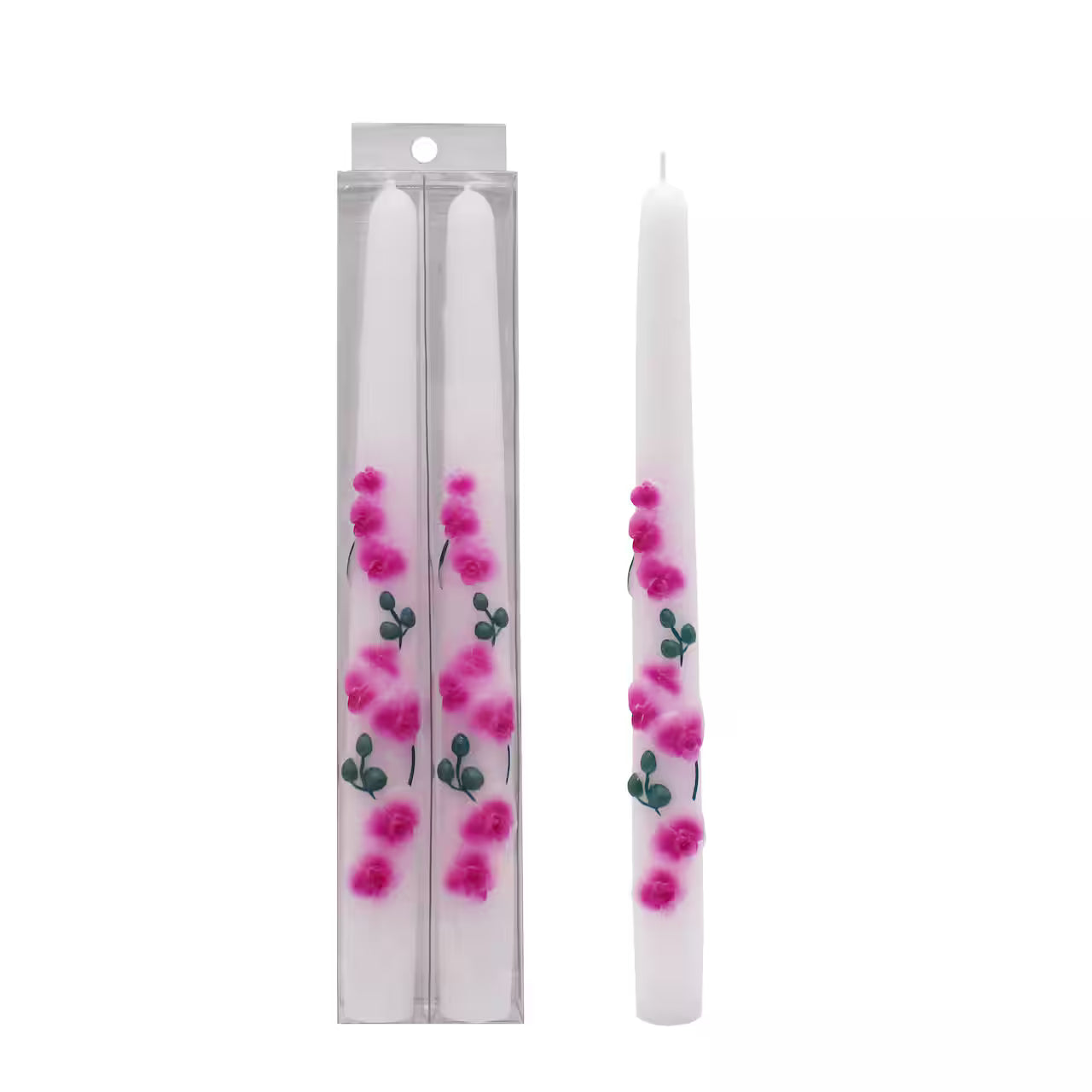 Set of 2 Pink Orchid Taper Candles