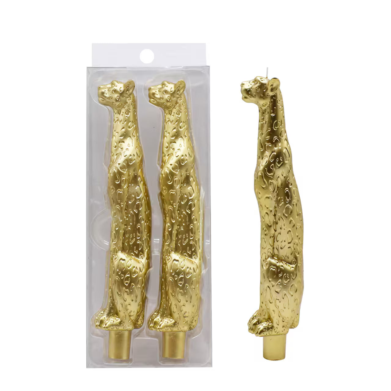 Set of 2 Gold Leopard Taper Candles