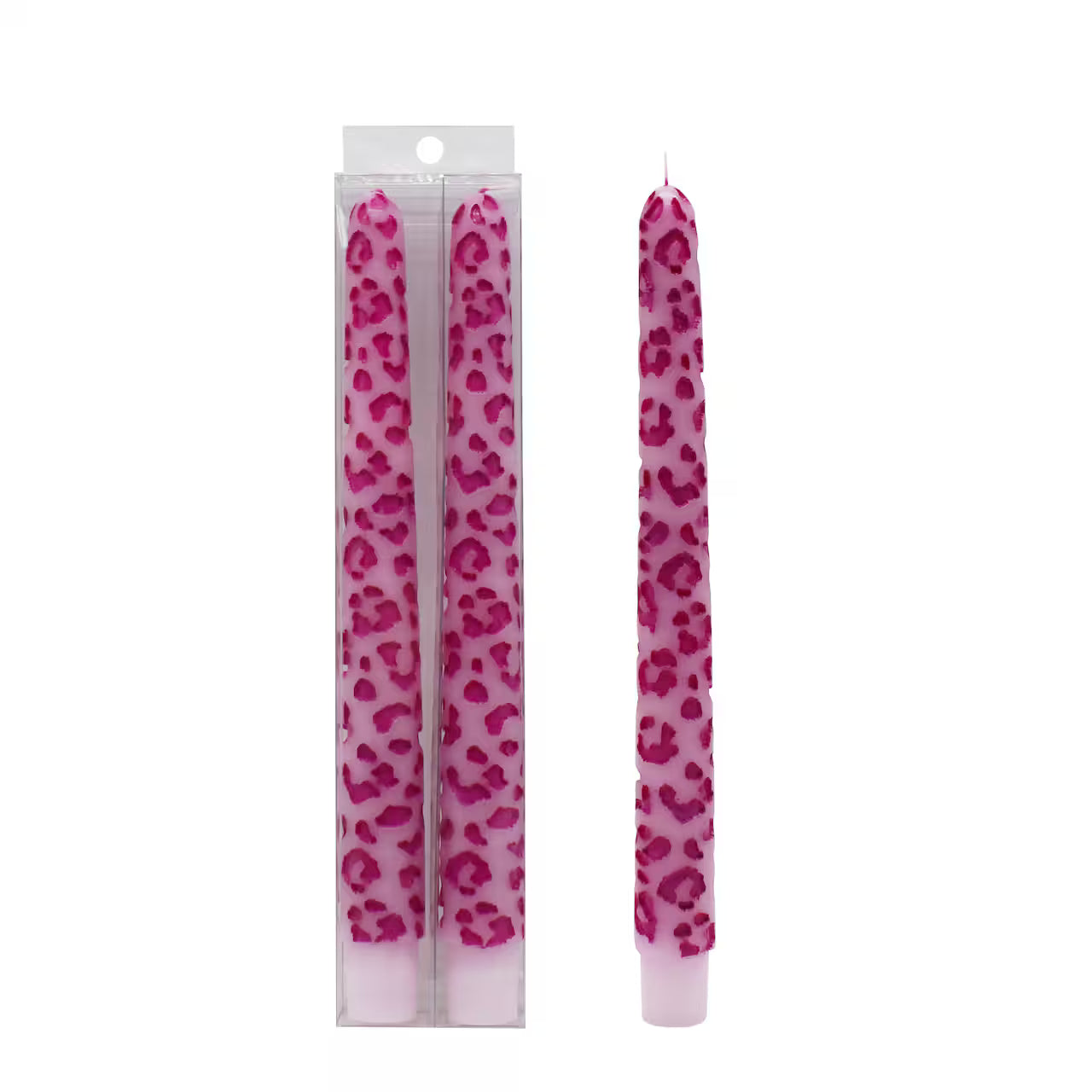 Set of 2 Pink Leopard Taper Candles
