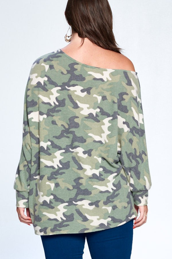 Plus & Plush Cozy Camo Print Top