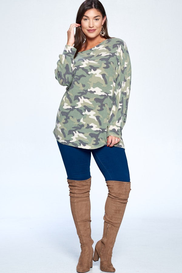 Plus & Plush Cozy Camo Print Top