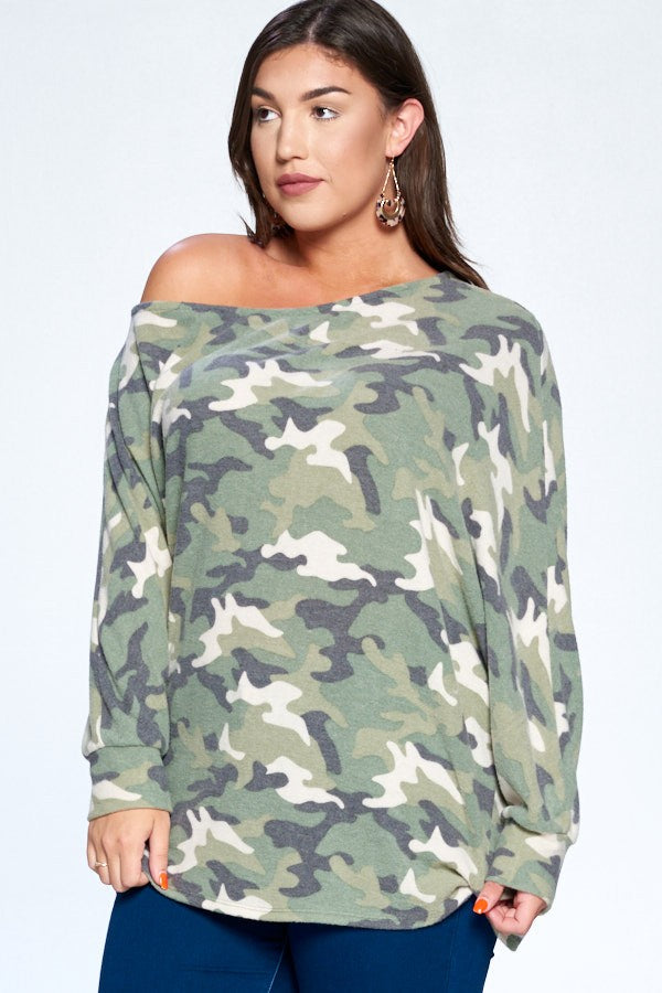 Plus & Plush Cozy Camo Print Top