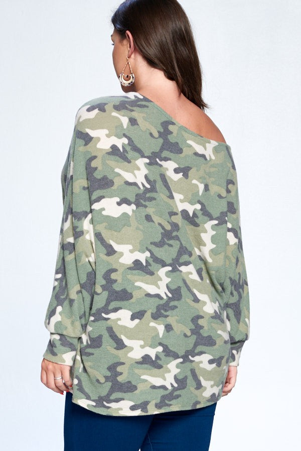 Plus & Plush Cozy Camo Print Top