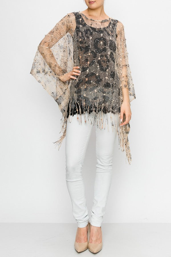 Nylah Metallic Sparkle Leopard Print Boho Festival Mesh Top