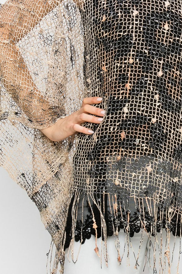 Nylah Metallic Sparkle Leopard Print Boho Festival Mesh Top