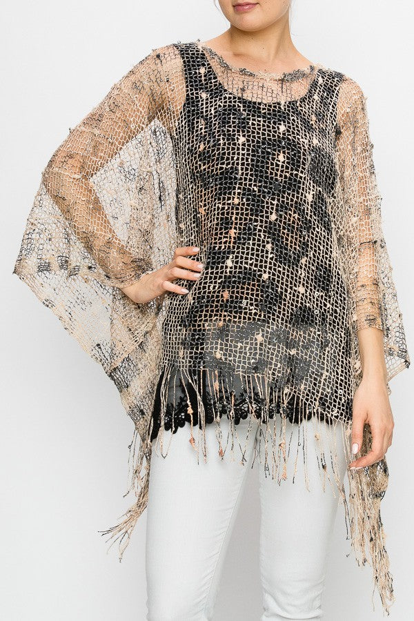 Nylah Metallic Sparkle Leopard Print Boho Festival Mesh Top
