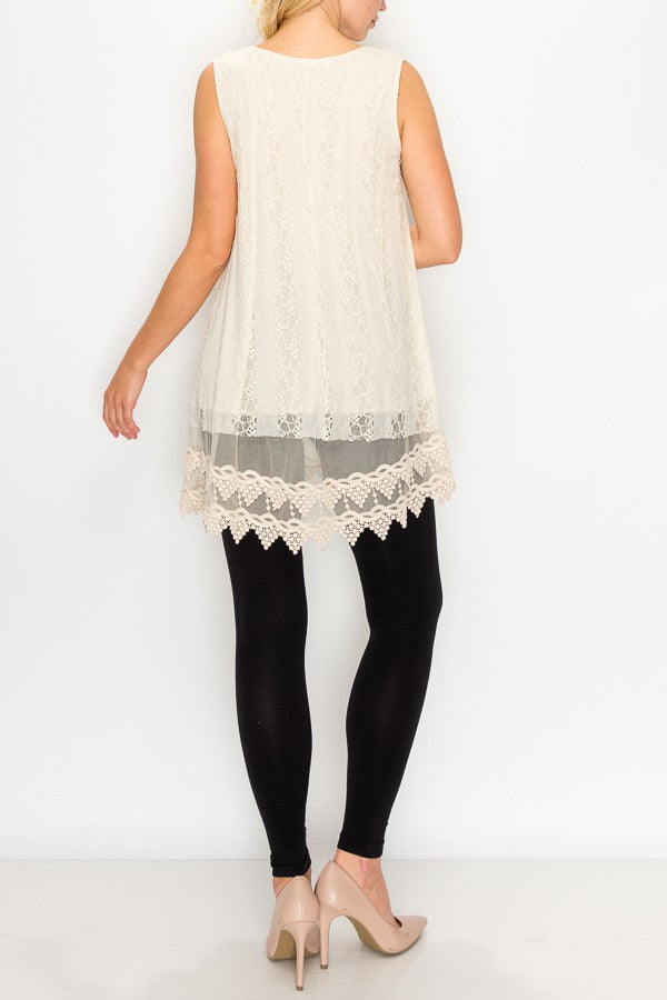 Lola Lined Lace Detail Hi-Lo Tank Top in Beige