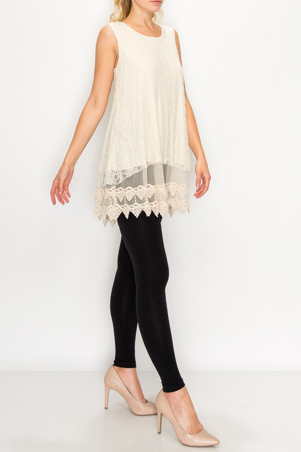 Lola Lined Lace Detail Hi-Lo Tank Top in Beige