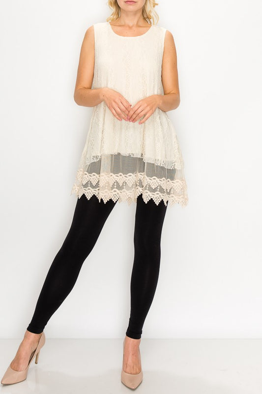 Lola Lined Lace Detail Hi-Lo Tank Top in Beige