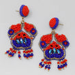 Beaded Blue Red Crab Beach Theme Earrings