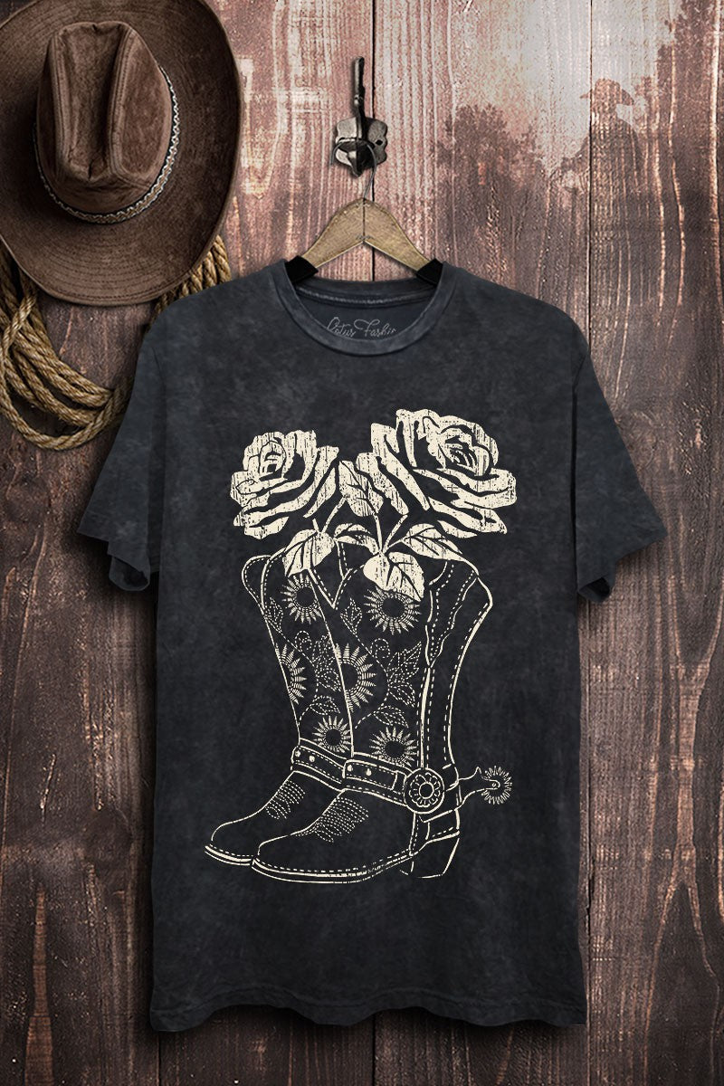 Rose Filled Boots Western Graphic T-Shirt