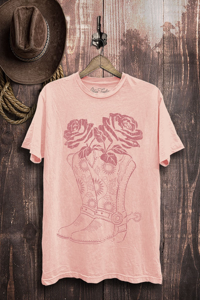 Rose Filled Boots Western Graphic T-Shirt