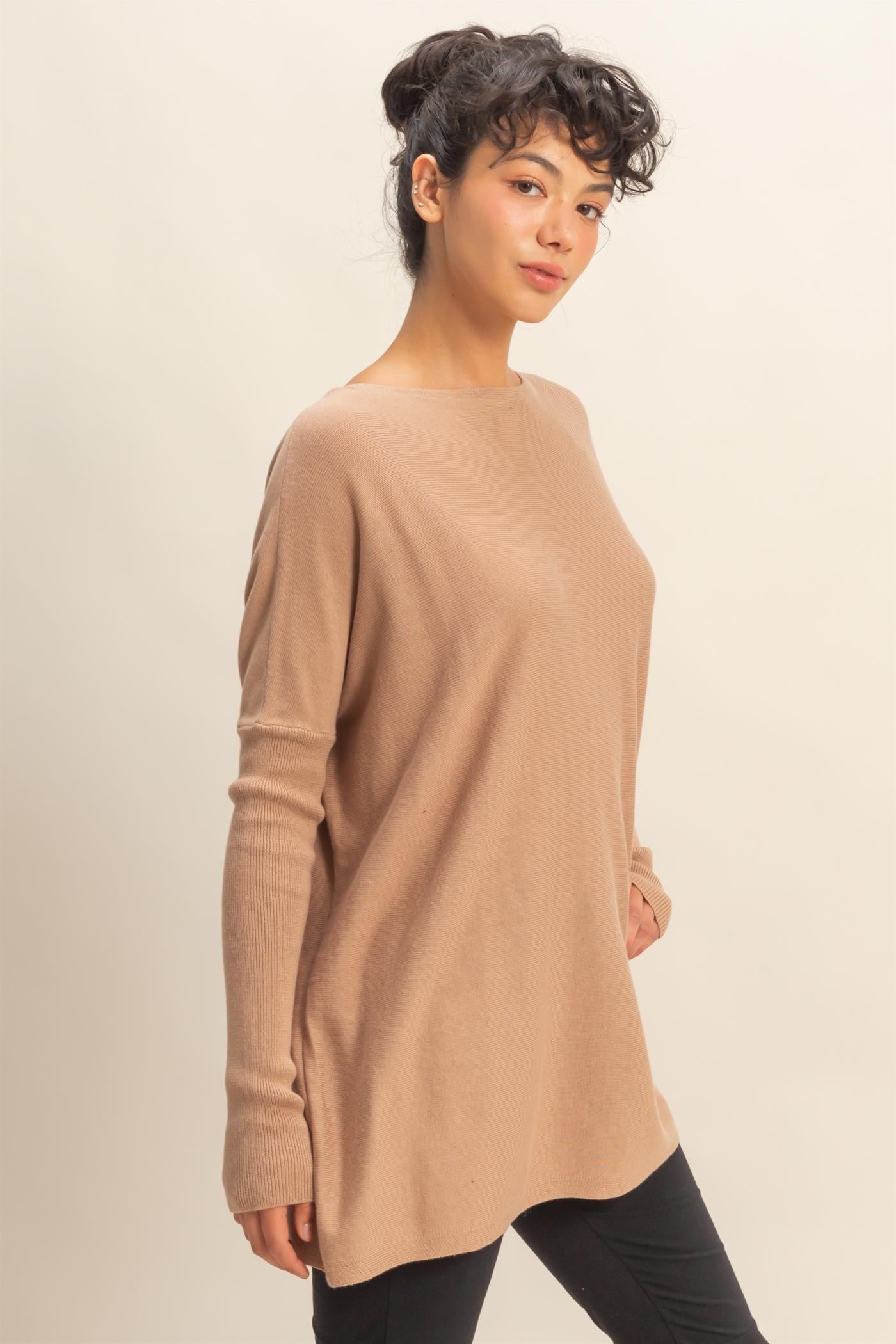 Daydream Drape Cotton Sweater in Beige