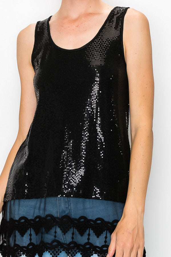 Zerah Sparkle Lace Extended Length Tank Top in Black