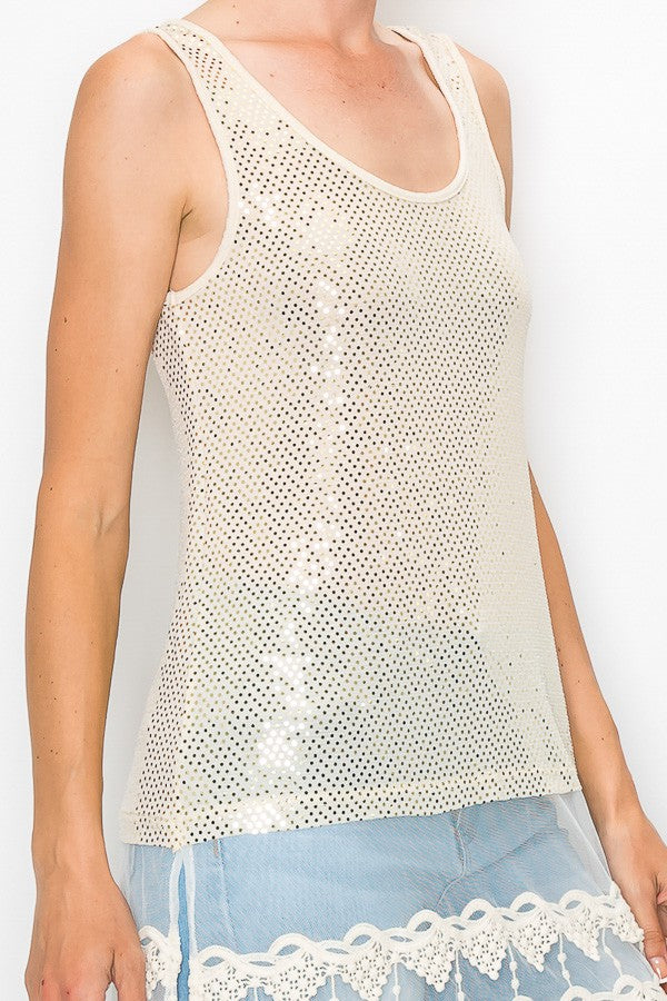 Zerah Sparkle Lace Extended Length Tank Top in Beige