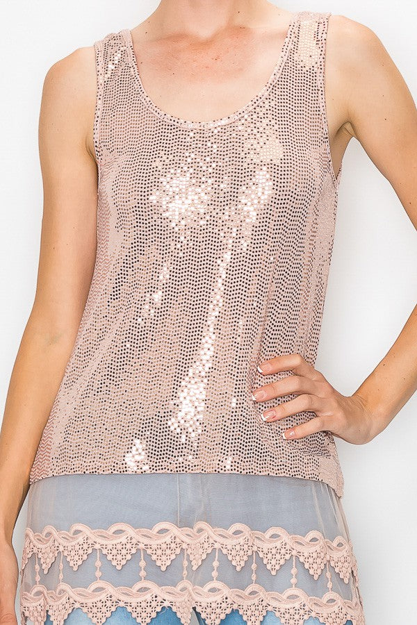 Zerah Sparkle Lace Extended Length Tank Top in Pink