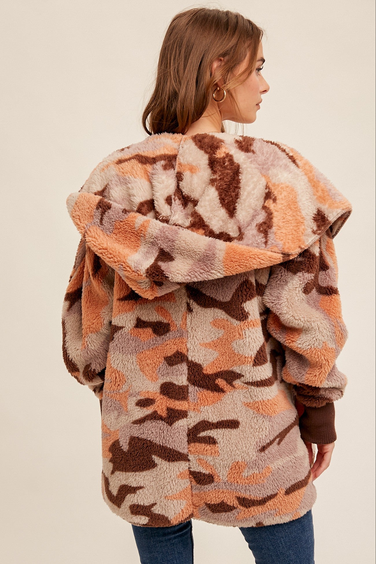 Casually Camo Apricot Sherpa Teddy Jacket