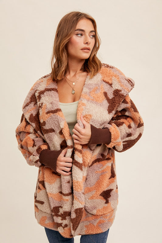 Casually Camo Apricot Sherpa Teddy Jacket
