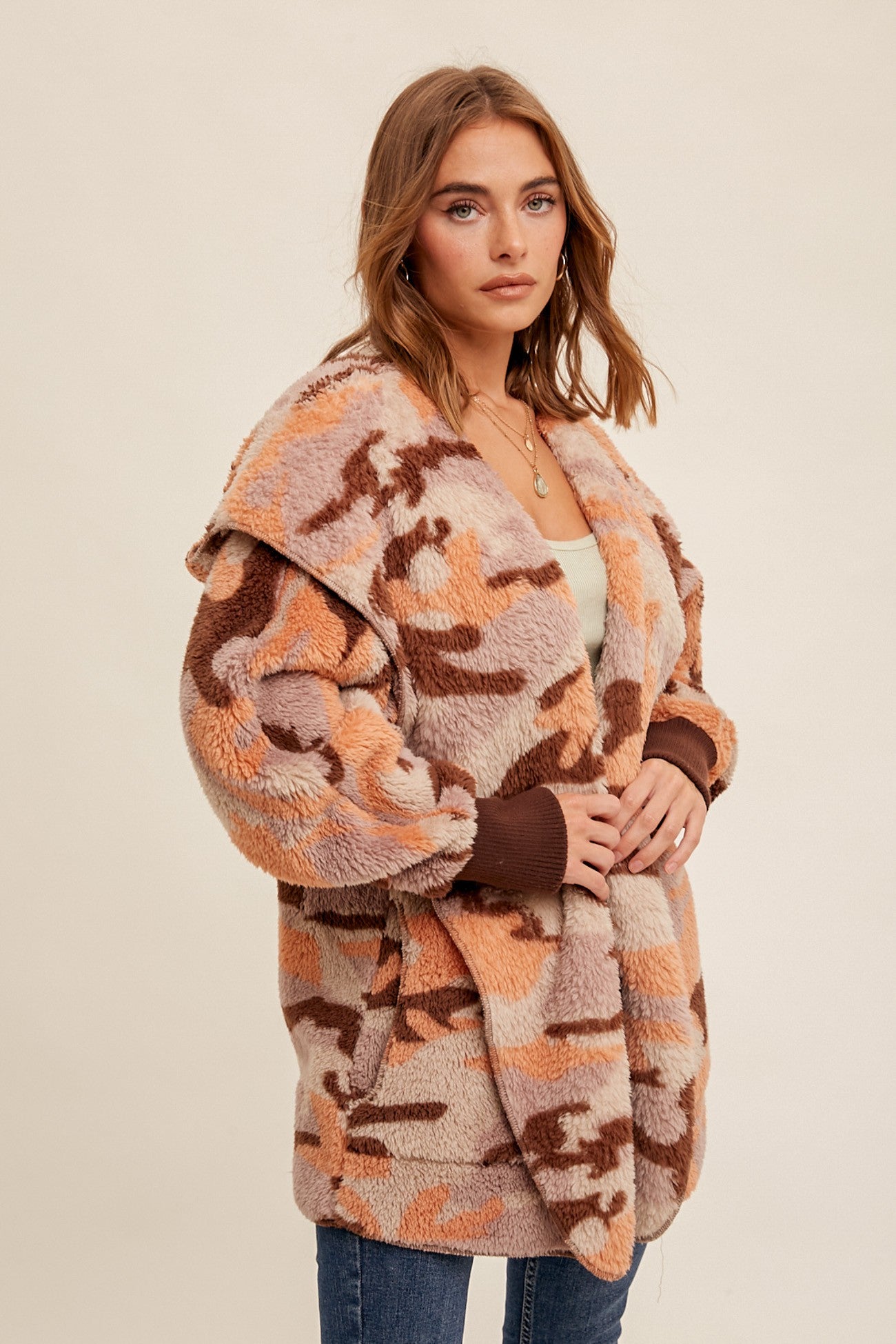 Casually Camo Apricot Sherpa Teddy Jacket