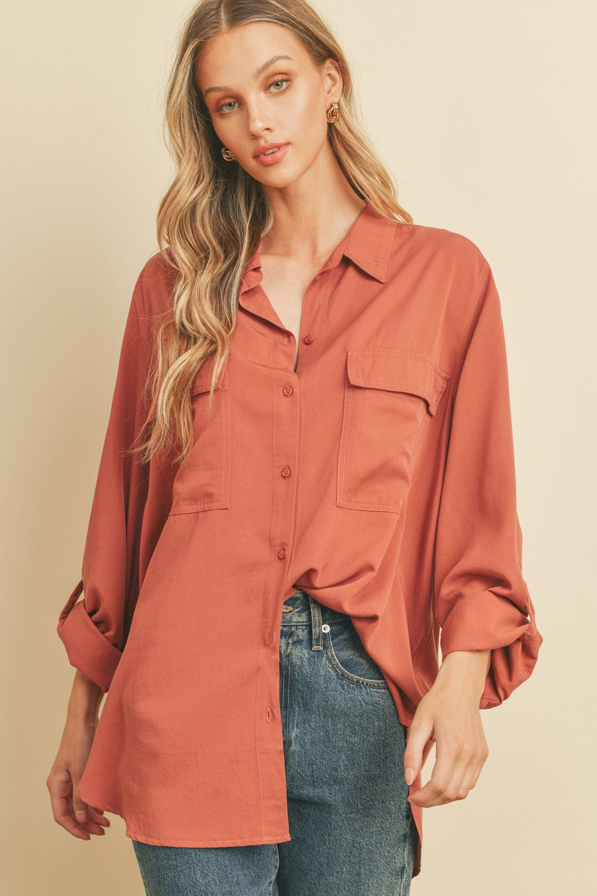 Tessa Tencel Fabric Oversized Button Down Shirt