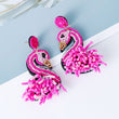 Pink Flamingo Tropical Bird Beaded Earrings