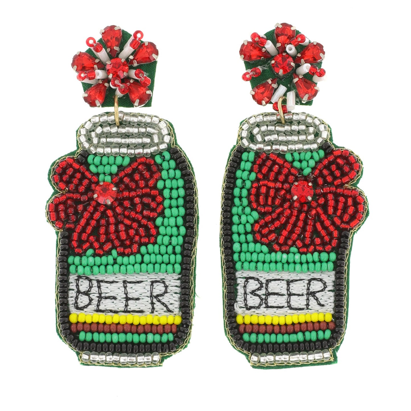 Christmas Beer Can Beaded Dangle Earrings