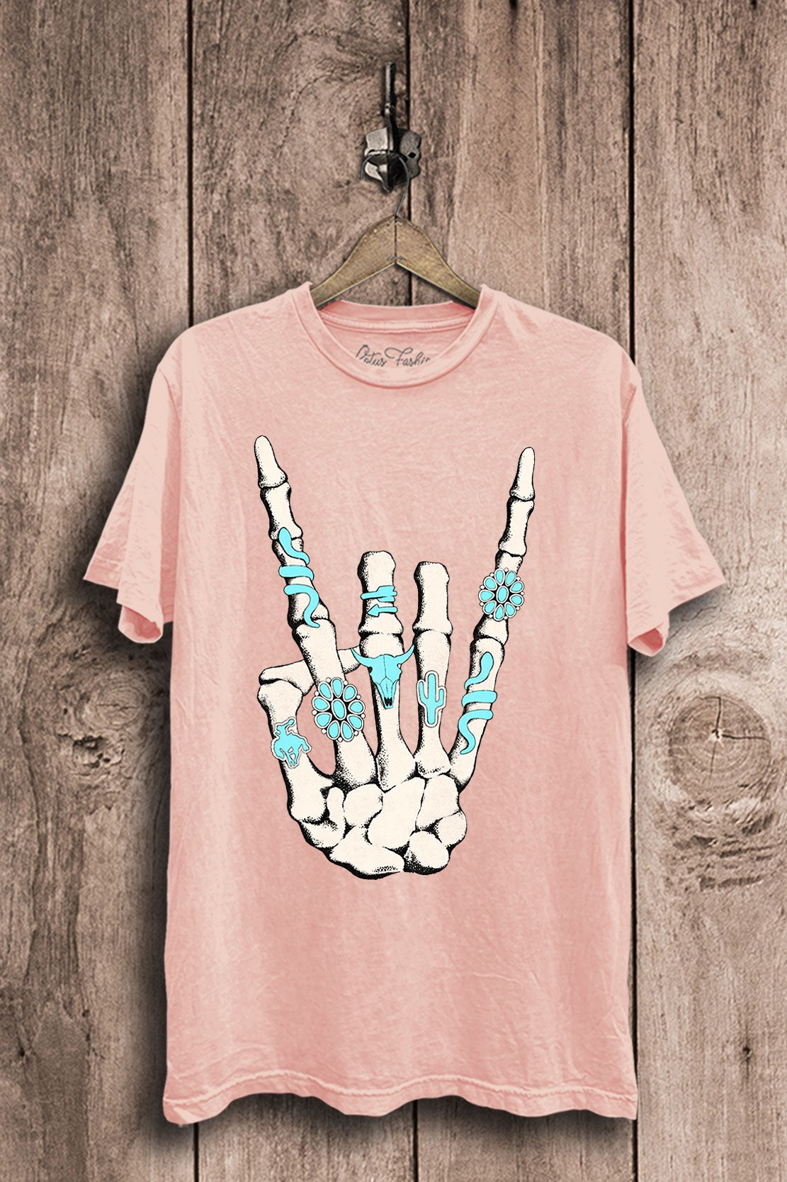 Skeleton Rock-On Hand Sign Western Graphic T-Shirt