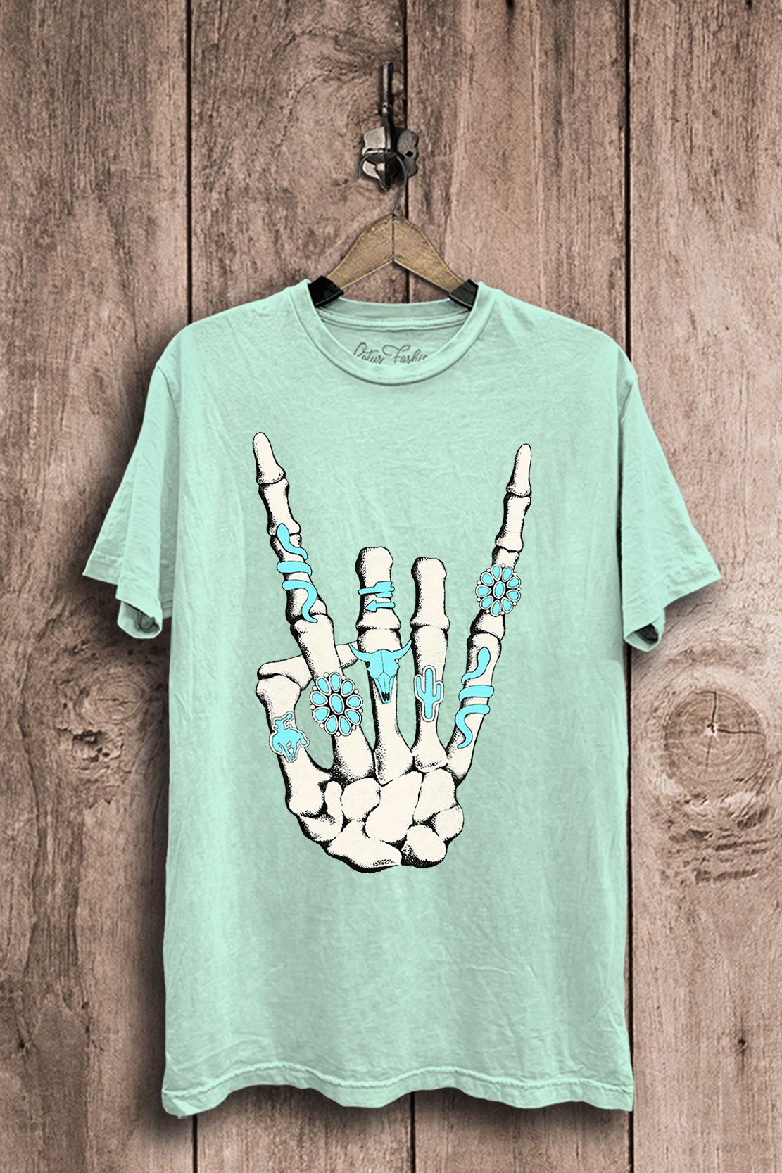 Skeleton Rock-On Hand Sign Western Graphic T-Shirt