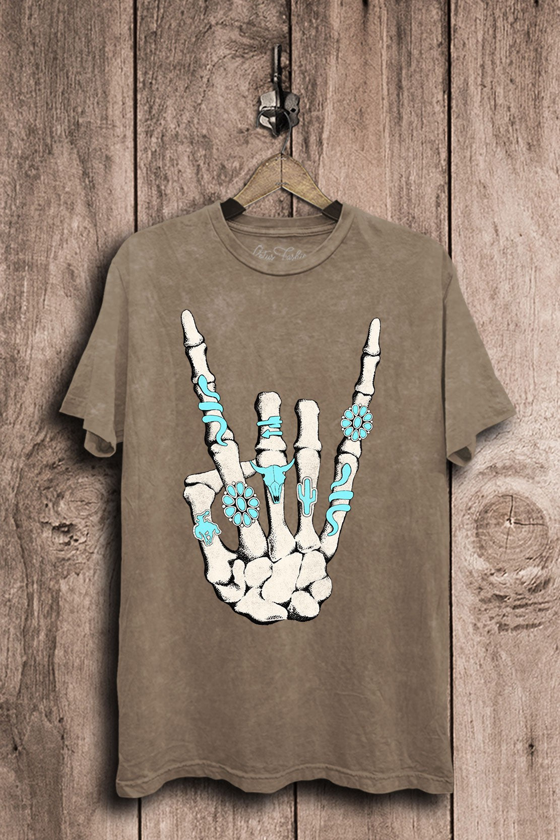 Skeleton Rock On Western Graphic T-Shirt