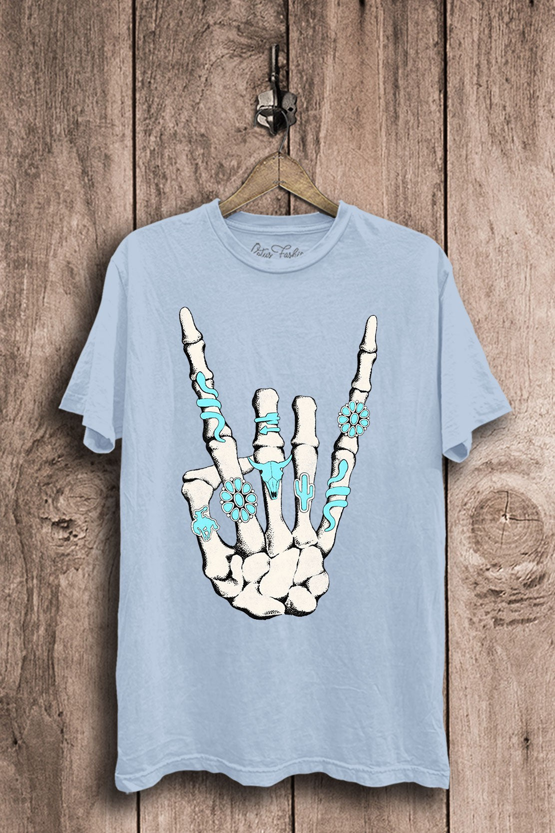 Skeleton Rock-On Hand Sign Western Graphic T-Shirt