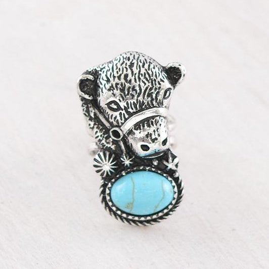 Moo-d for Turquoise Silver Cow Ring