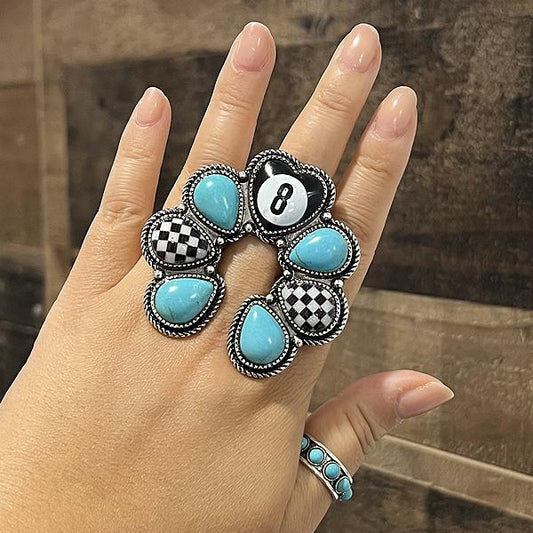 Cue The Drama Turquoise Silver Cuff Ring