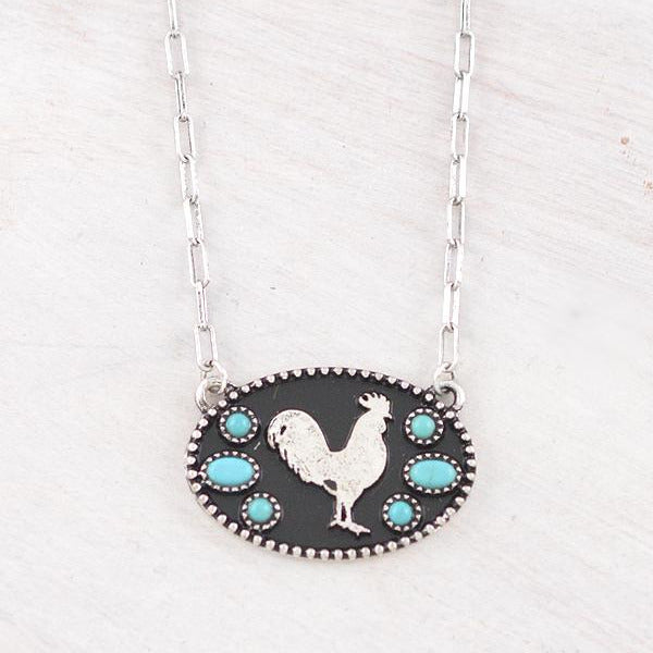 Western Style Turquoise Silver Chicken Necklace