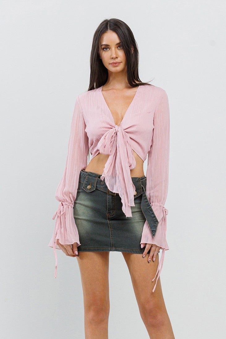 Retro Romance Tie Waist Crop Top