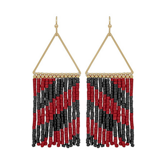 Garnet & Black Striped Seed Bead Fringe Earrings