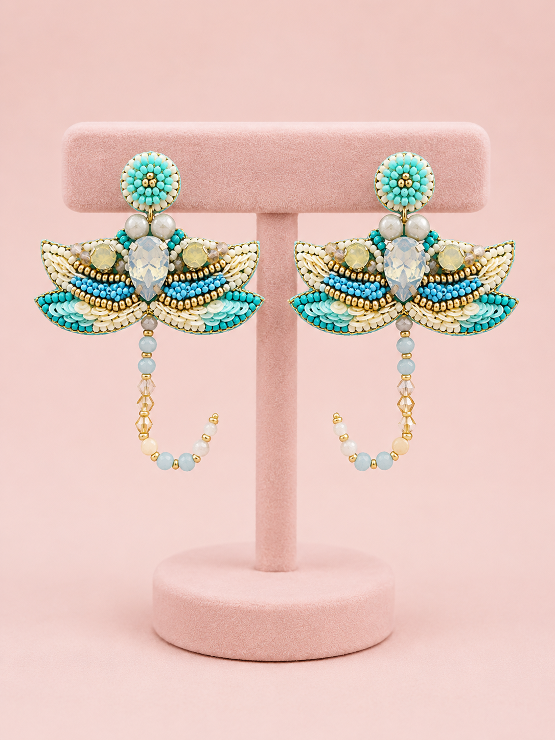 Beaded Gemstone Dragonfly Statement Earrings