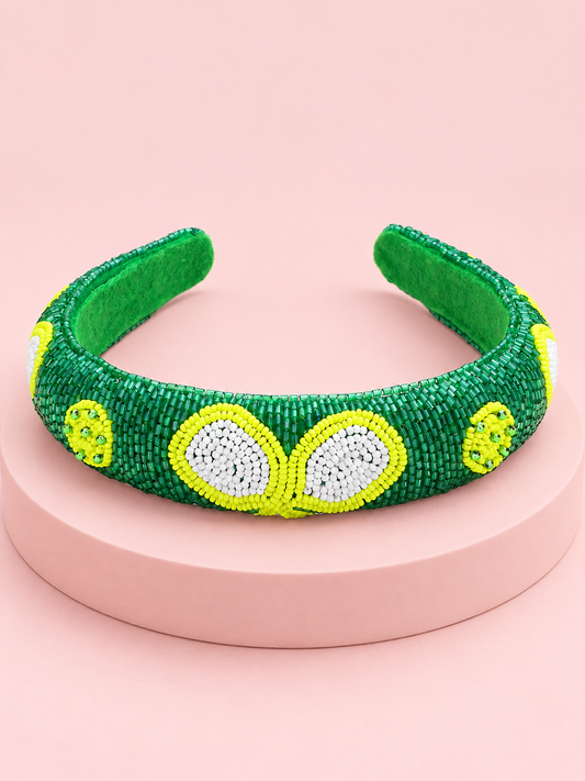 Pickleball Seed Beaded Green Paddle Headband