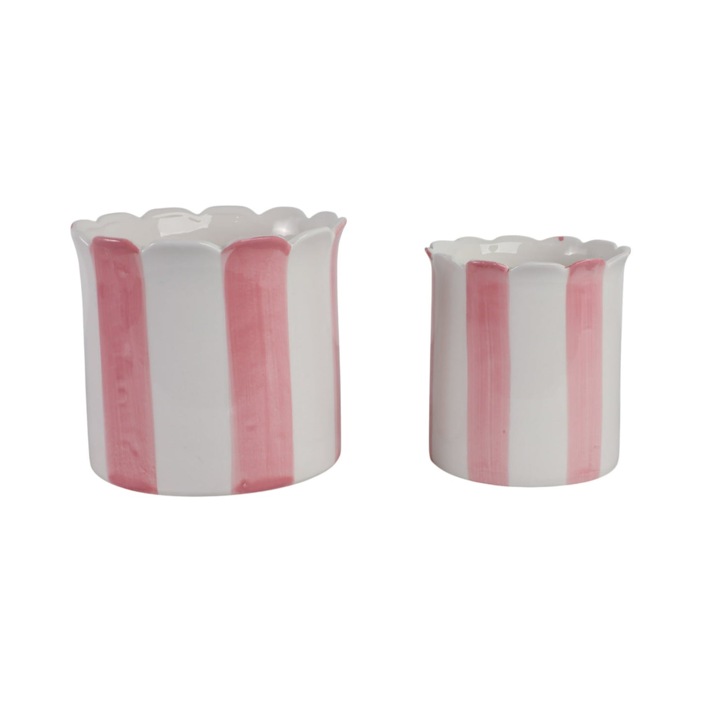 Set of 2 Pink Striped Ceramic Planters