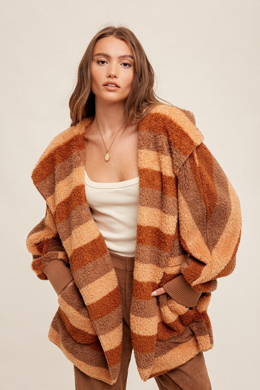 Rows of Rust Striped Teddy Jacket