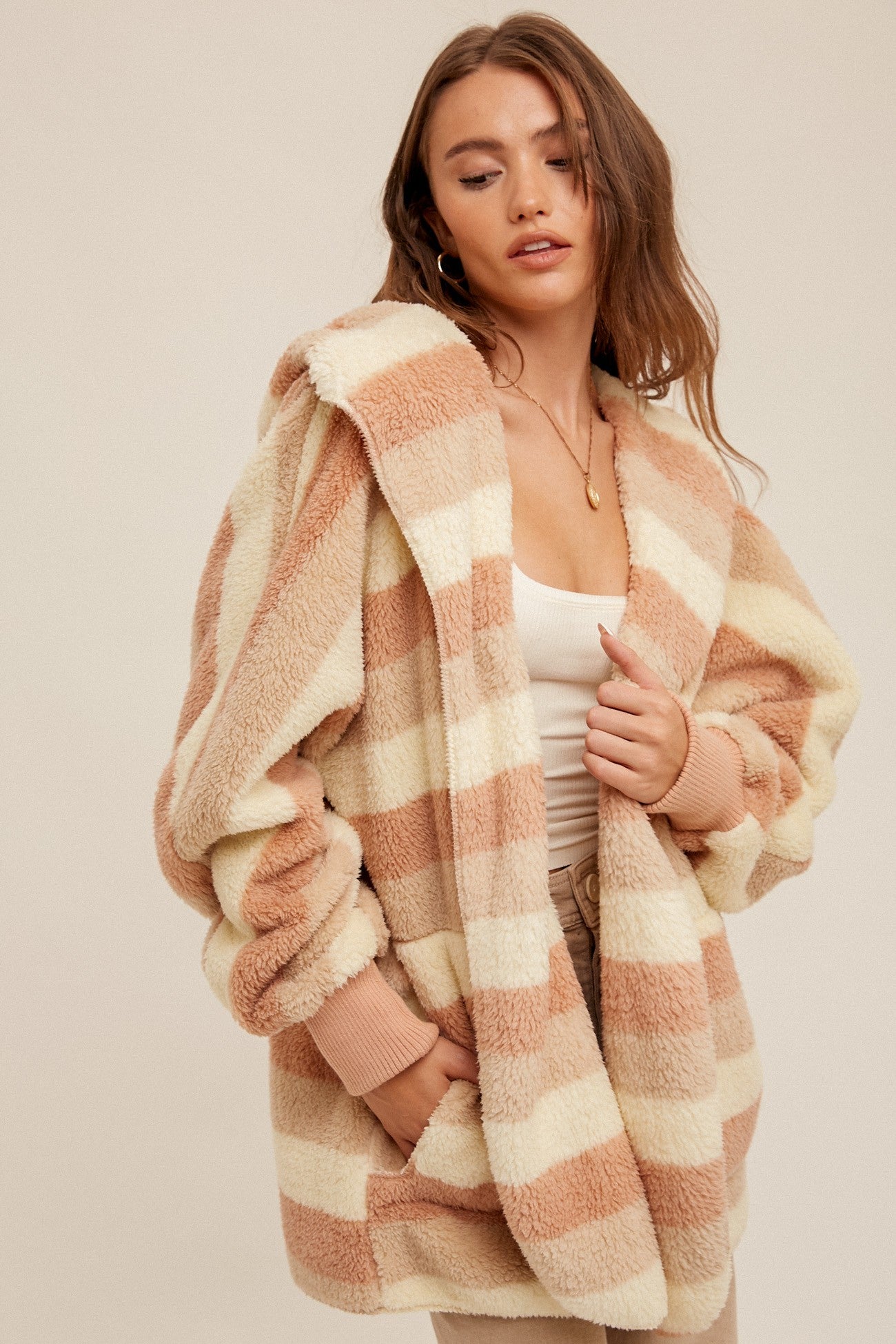 Rows of Rose Striped Teddy Jacket