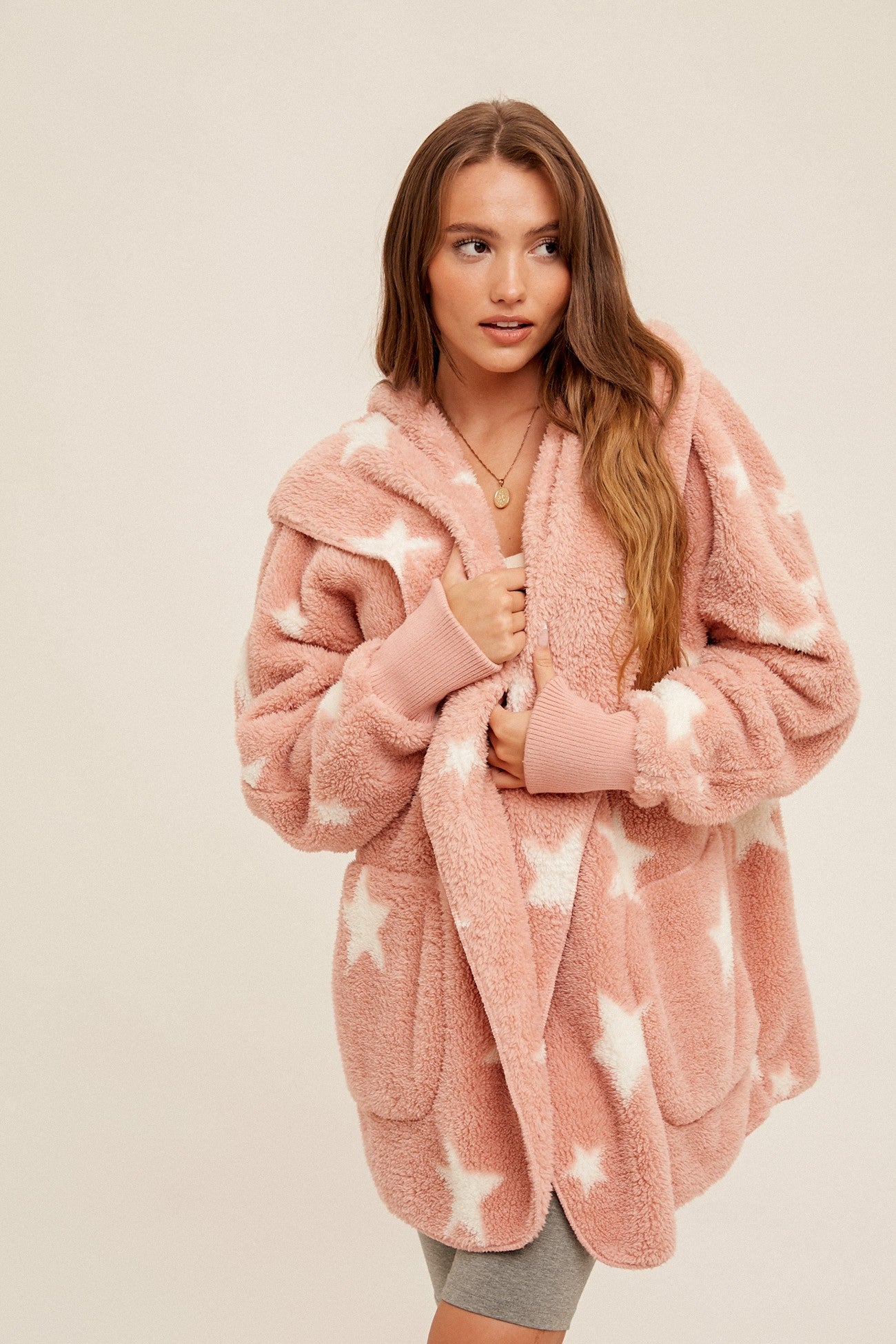Starry Eyed Sherpa Fluffy Teddy Jacket