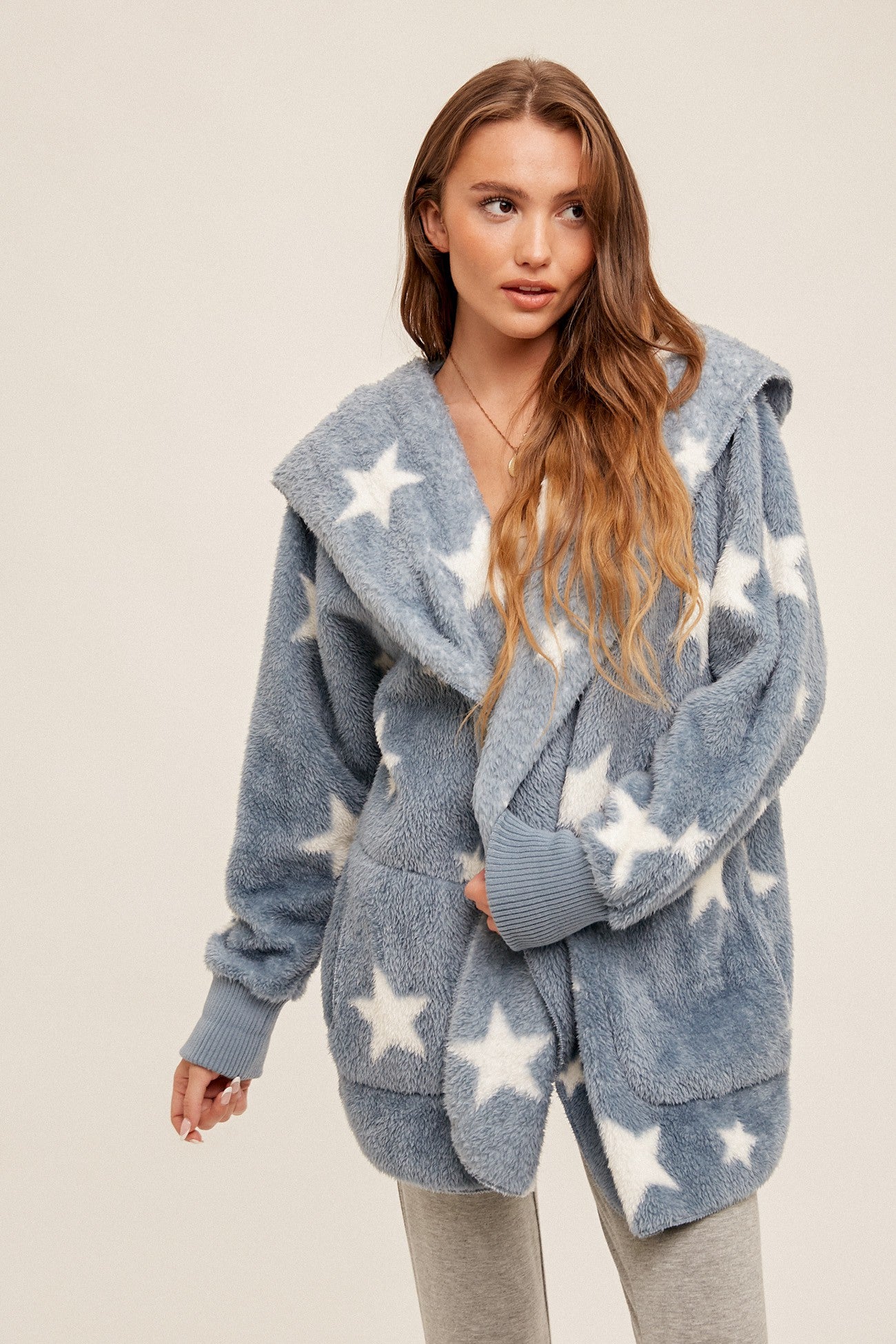 Starry Eyed Sherpa Fluffy Teddy Jacket