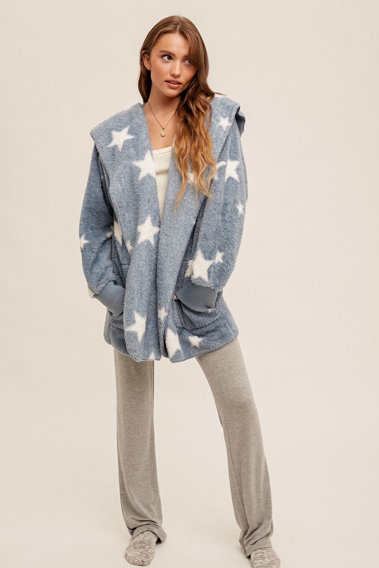 Starry Eyed Sherpa Fluffy Teddy Jacket