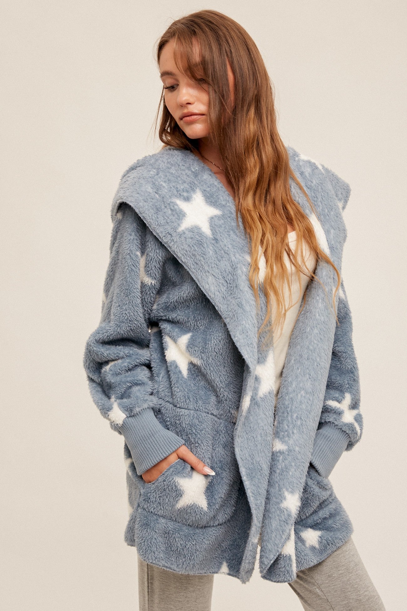 Starry Eyed Sherpa Fluffy Teddy Jacket