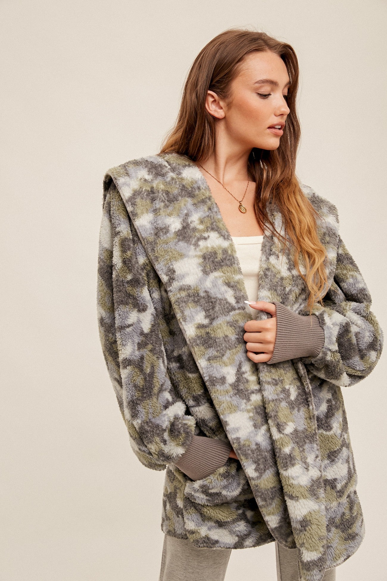 Casually Camo Light Gray Sherpa Teddy Jacket