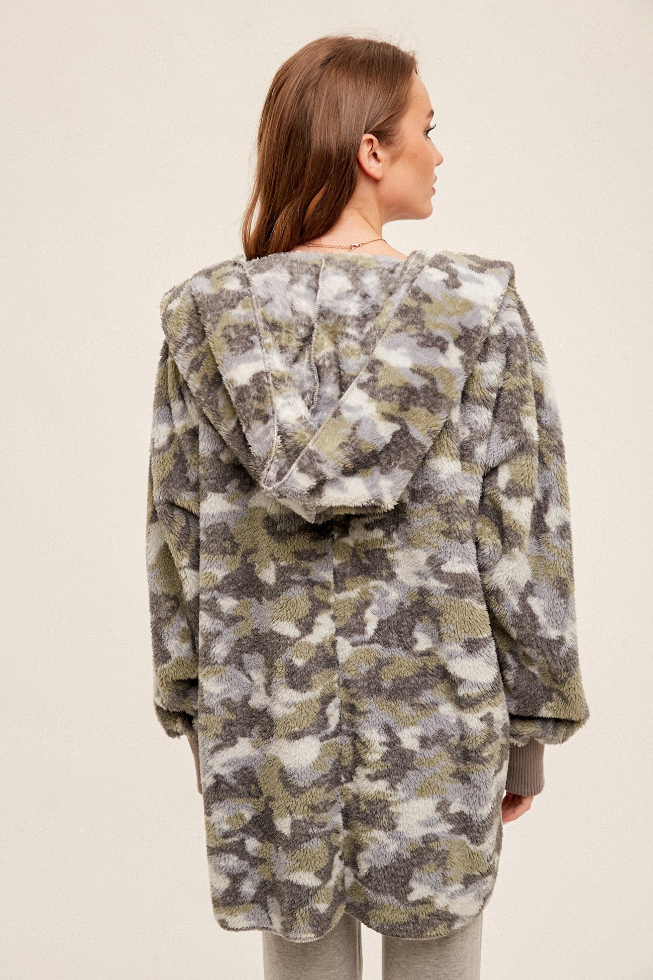 Casually Camo Light Gray Sherpa Teddy Jacket