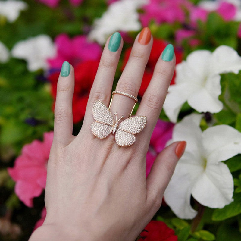 Butterfly in Flight Austrian Crystal Movable Wings Ring