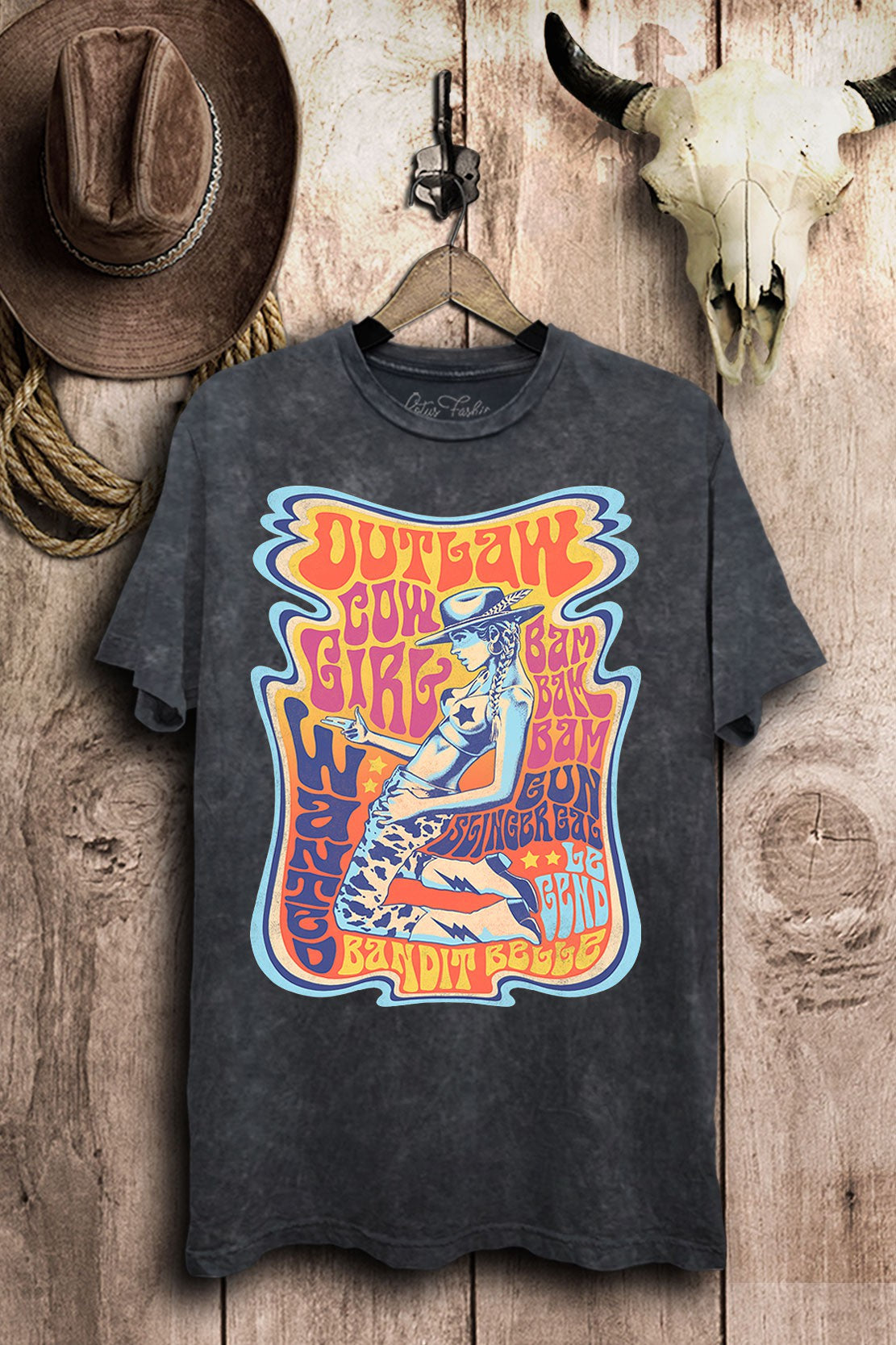 Outlaw Cowgirl Wanted Western Graphic T-Shirt