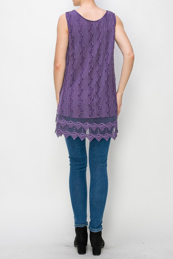 Lola Lined Lace Detail Hi-Lo Tank Top in Purple