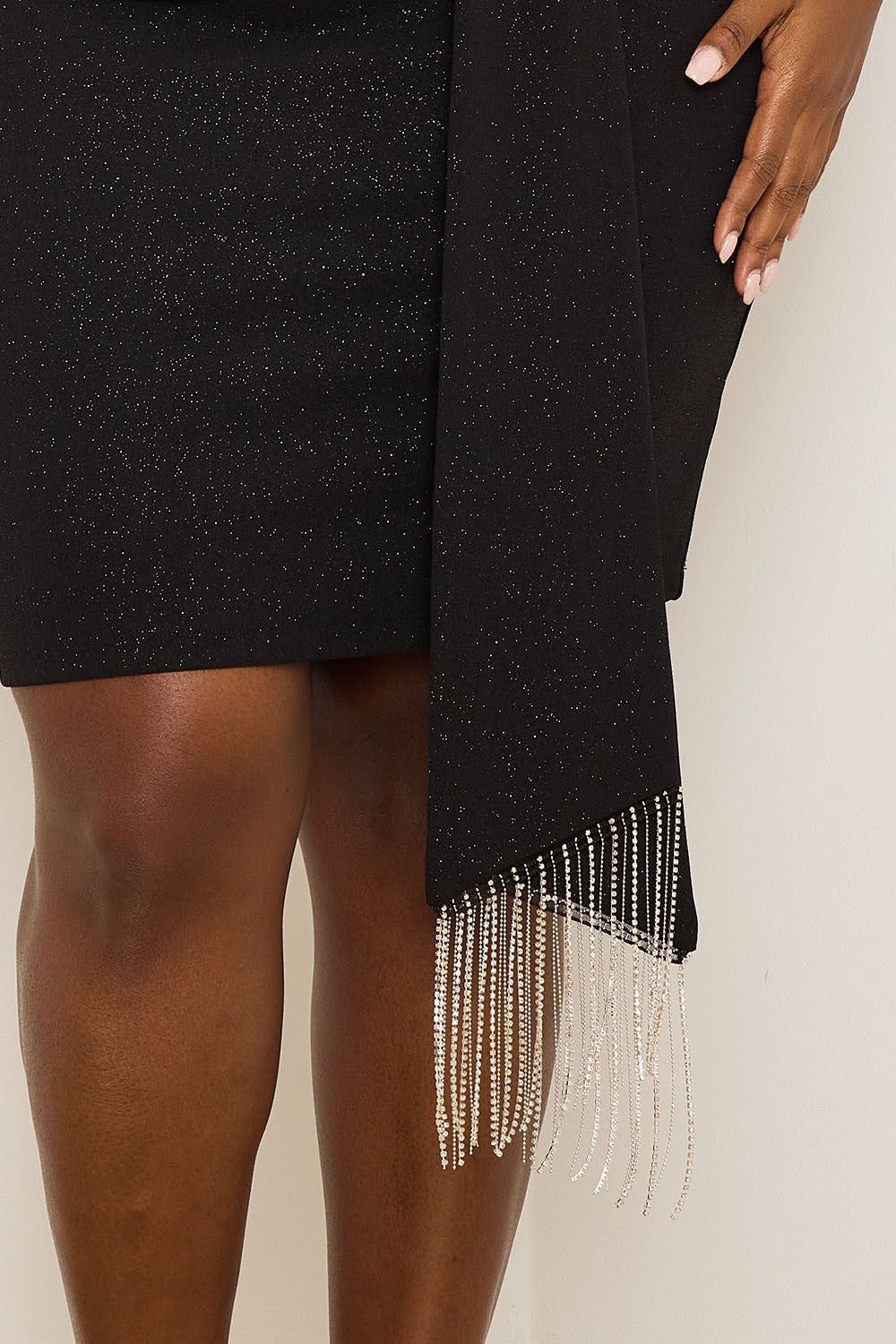 It’s A Wrap Rhinestone Fringe Black Sparkle Dress
